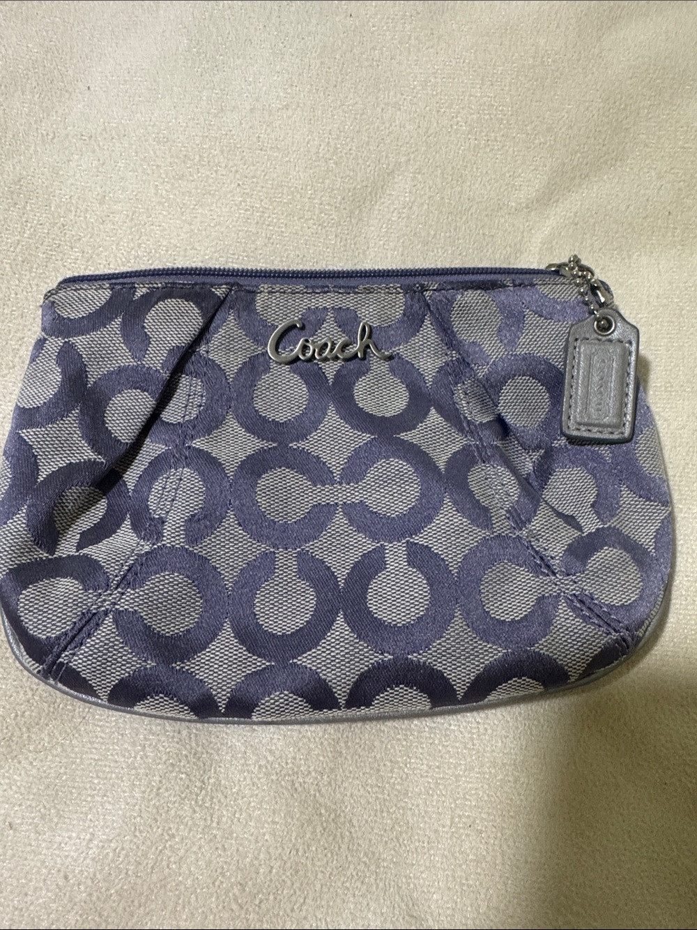 Coach Navy Signature Jacquard Wristlet